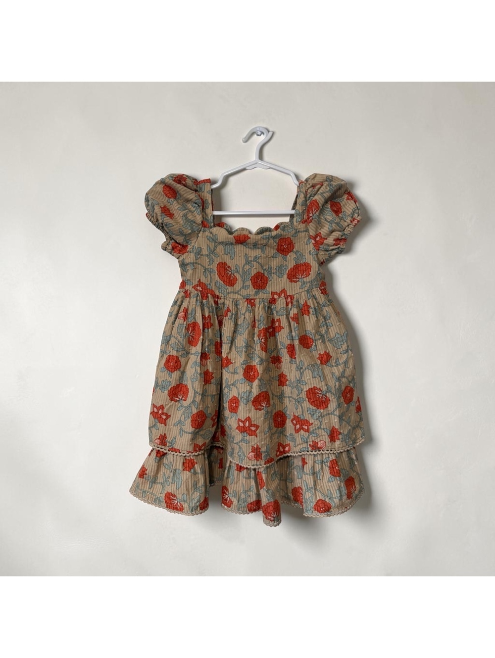 Happily Grey Girls Boho Scalloped Edged Floral Puff Sleeve Dress Size 3T